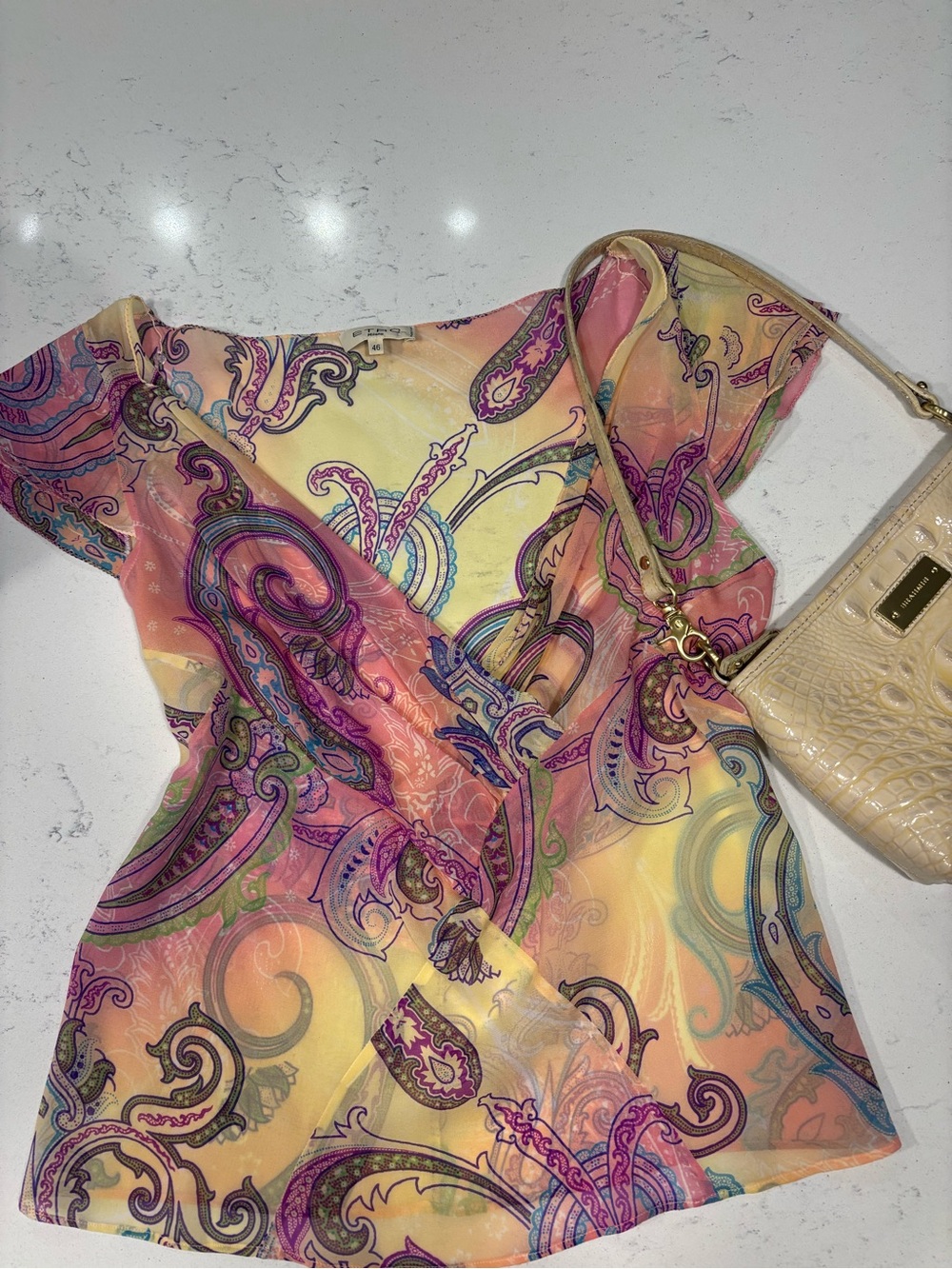 Vintage Y2K Etro Pink Multi Paisley silk Top